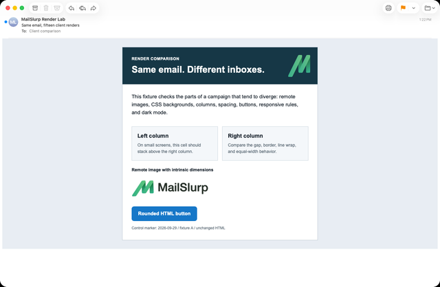 Controlled email in Apple Mail on macOS with two desktop columns, background logo, wordmark, and rounded CTA