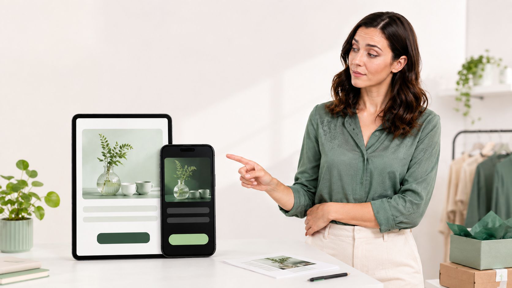 A marketer reviewing a Brevo campaign on phone and tablet email previews