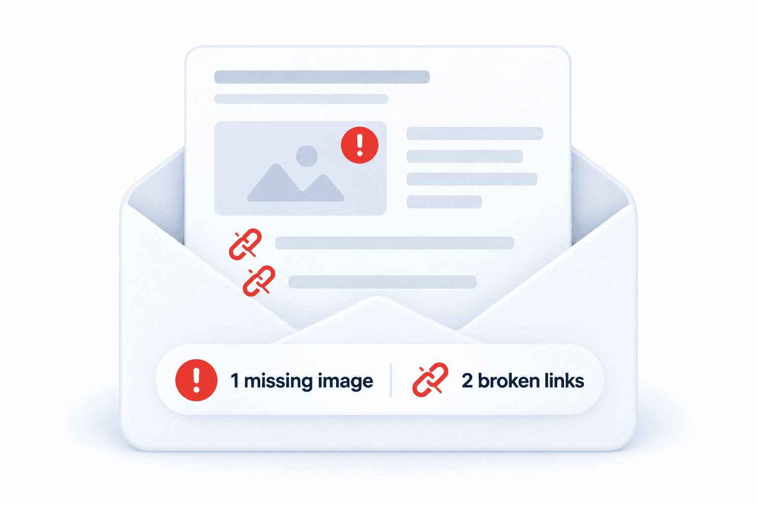 Email Audit concept showing broken links and a missing image