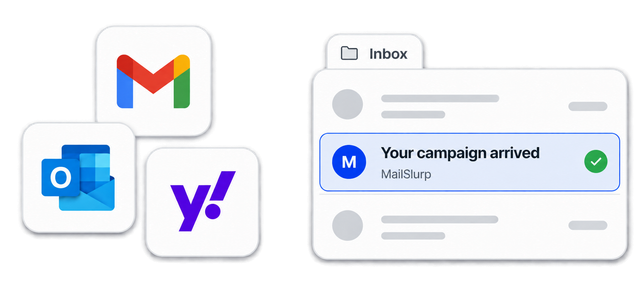 Illustration of a received email beside Gmail, Outlook and Yahoo logos