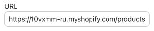 Detail of the corrected product-title URL field beginning with the connected Shopify storefront domain