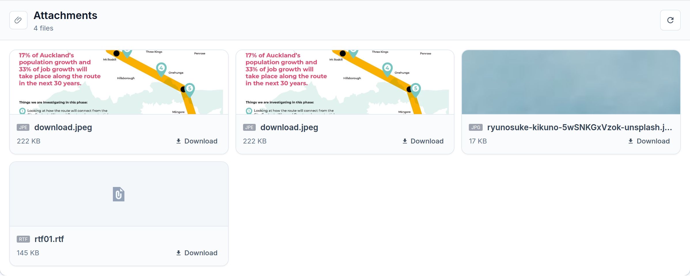 MailSlurp attachment viewer showing example documents and image files