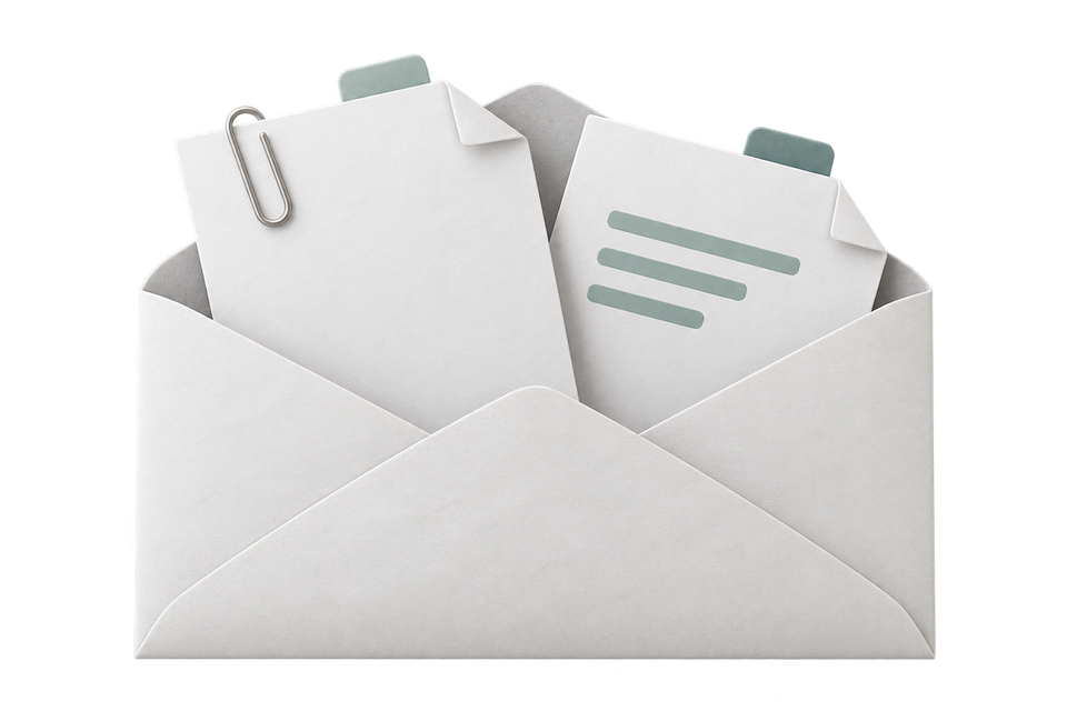 An open envelope containing documents for inbound email processing