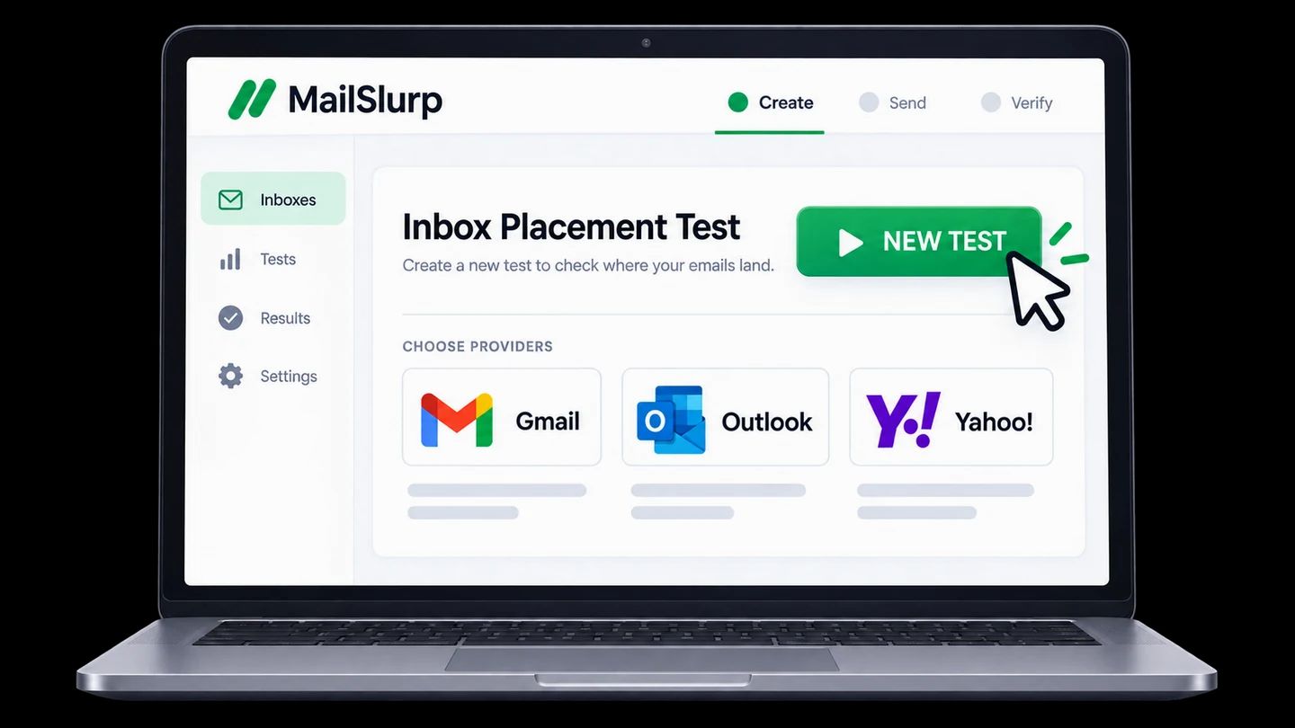 New MailSlurp inbox placement seed test for Gmail, Outlook, and Yahoo