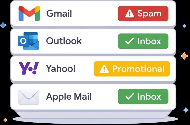 Braze inbox placement score with Gmail, Outlook, and Yahoo results