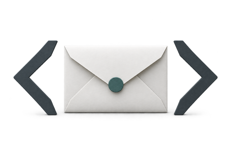 An envelope between code brackets for receiving email through an API