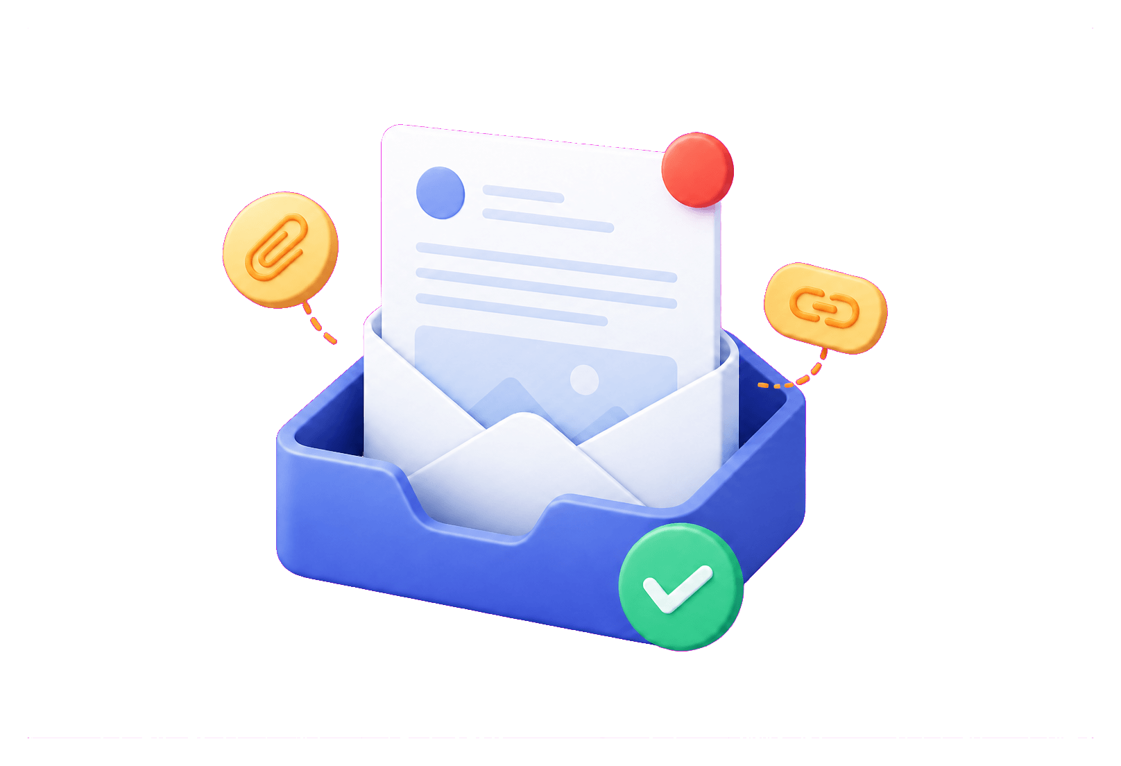 A delivered test email with a link and attachment inside a private inbox