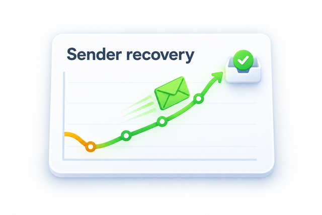 Illustration of a sender recovery plan with an email and rising path
