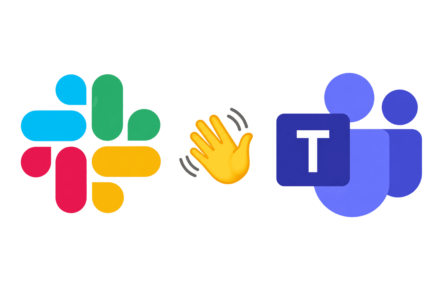 Slack and Microsoft Teams logos with a waving hand