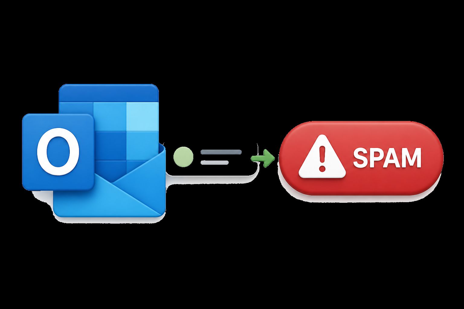 Illustration of an Outlook email being placed in spam