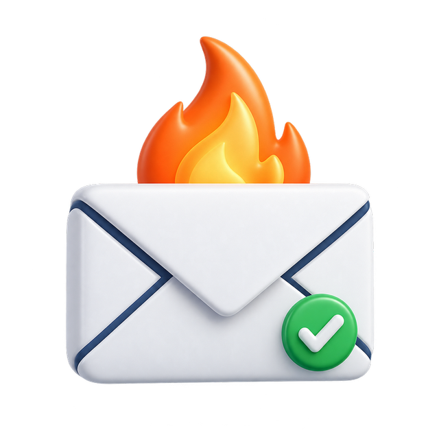 MailSlurp warmup artwork showing an envelope with a flame and check mark