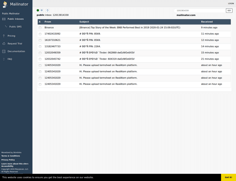 An alternative to Mailinator is Guerrilla Mail.