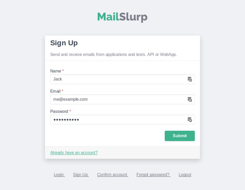 Email account sign up