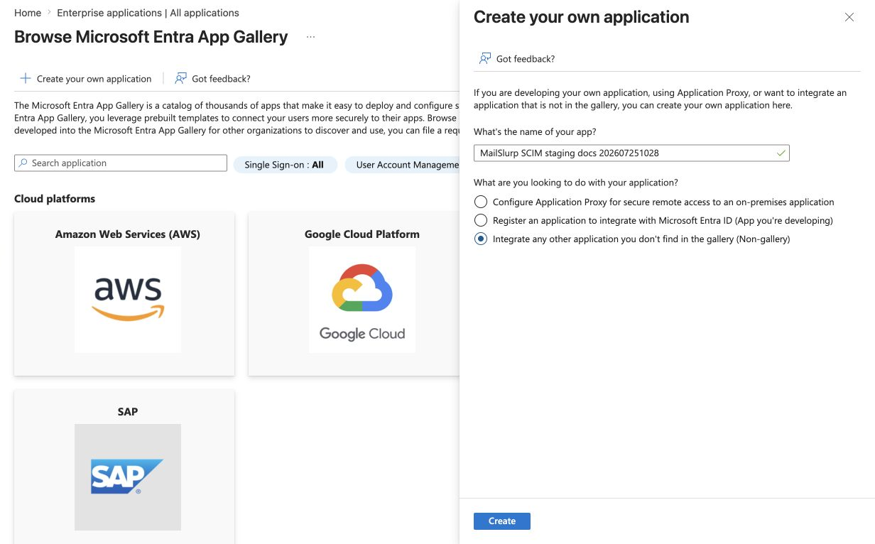 Create a non-gallery enterprise application for MailSlurp SCIM in Microsoft Entra