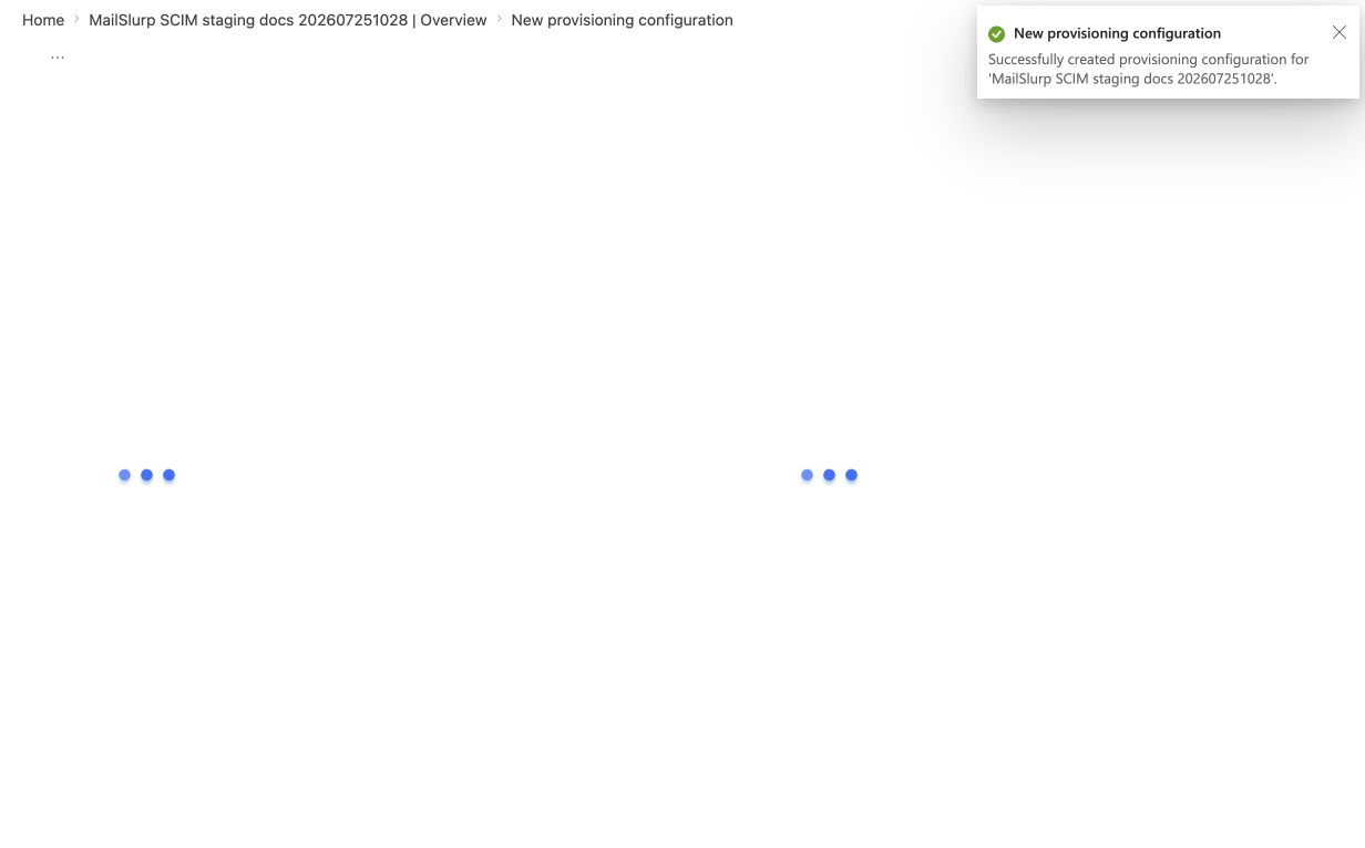 Microsoft Entra provisioning configuration created successfully