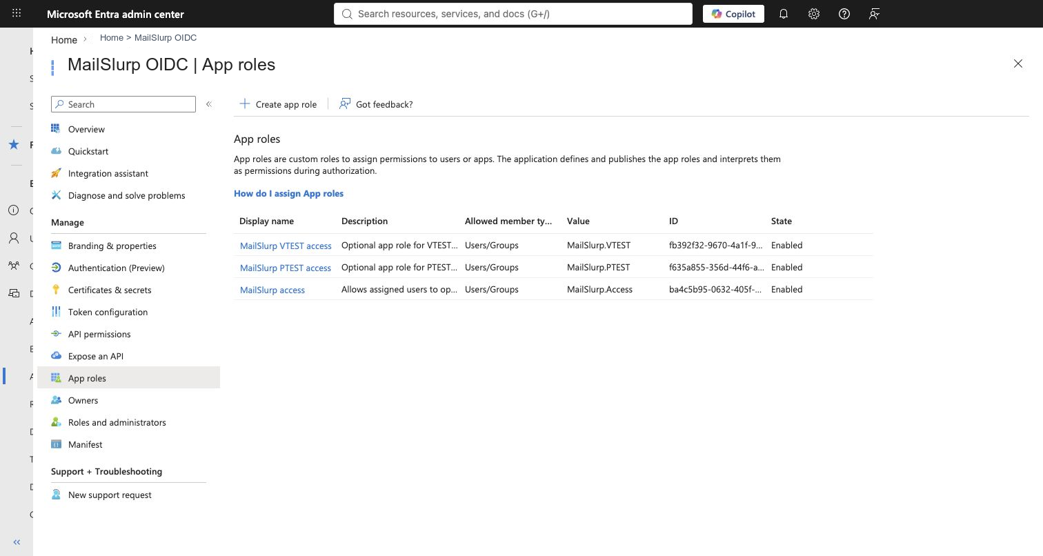 Entra app roles for MailSlurp environment access