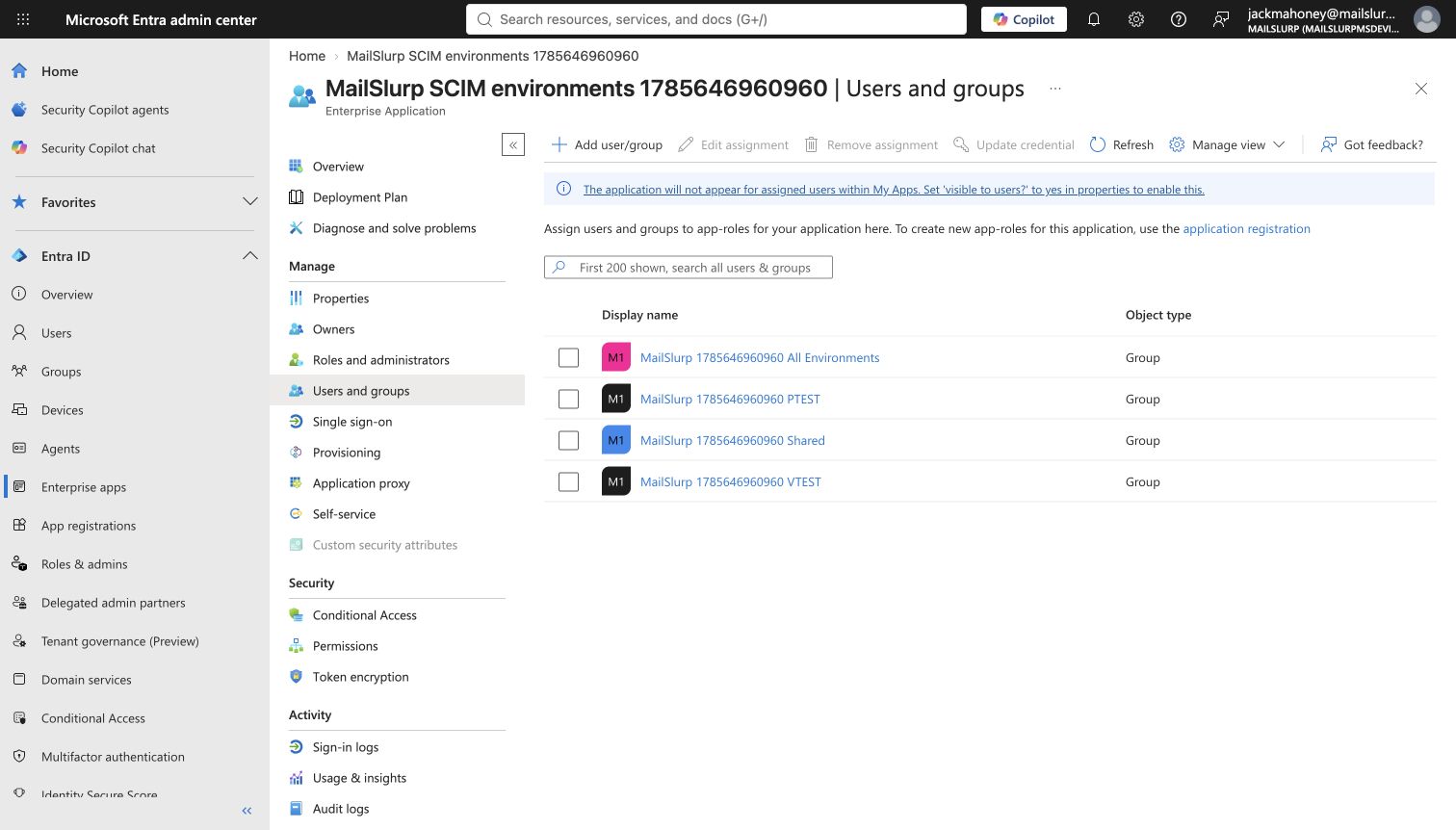 SCIM Enterprise Application group assignments