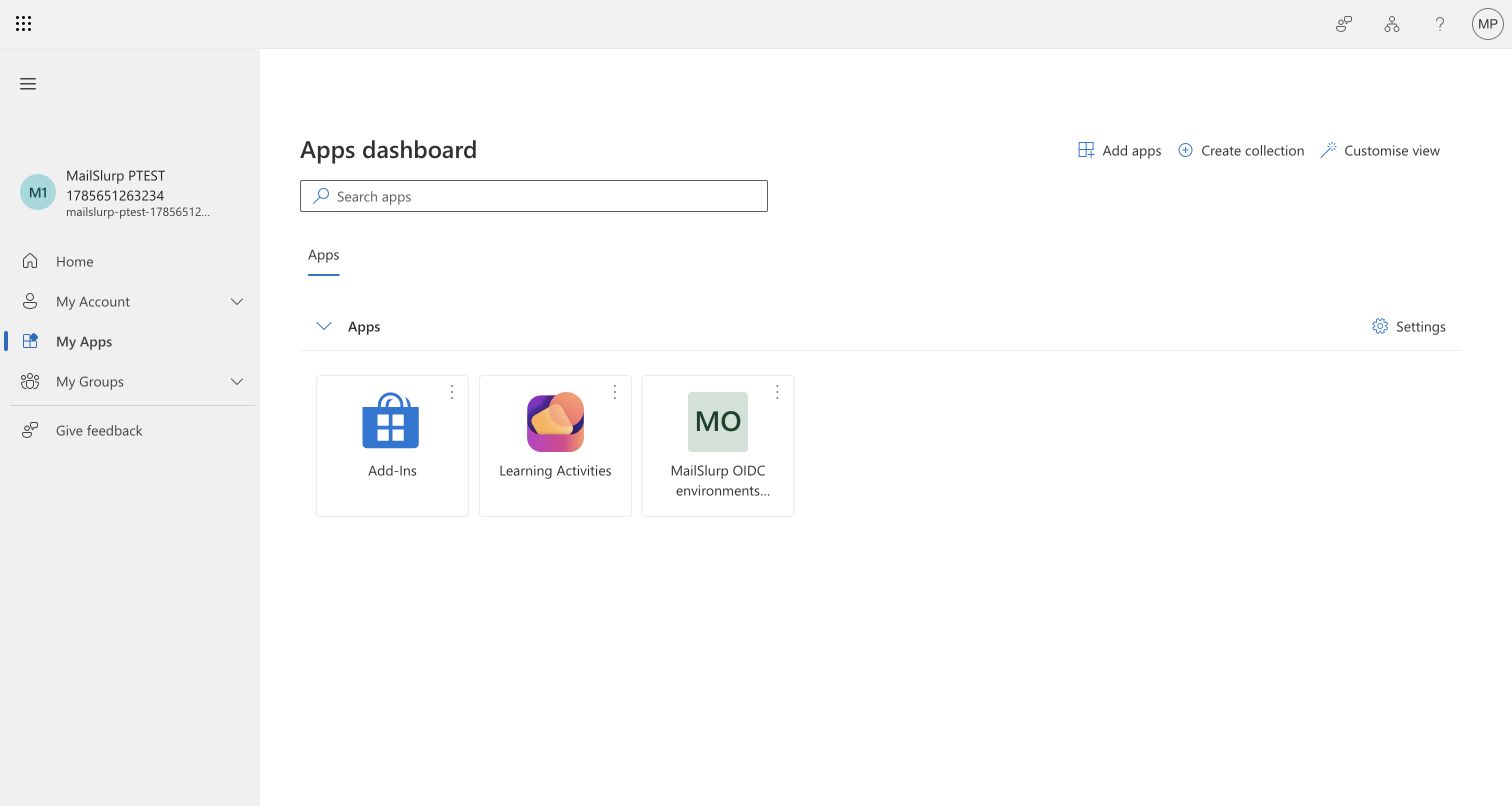 MailSlurp OIDC tile in Microsoft My Apps