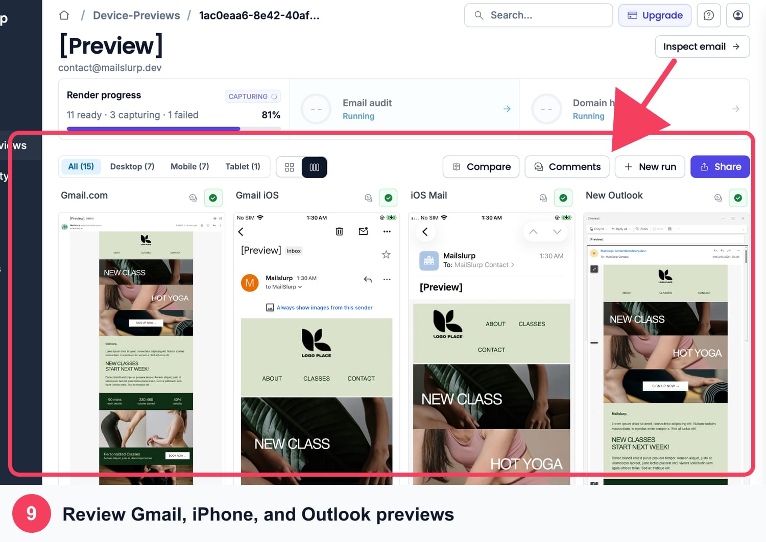MailSlurp Klaviyo email previews across Gmail, iOS Mail, and New Outlook