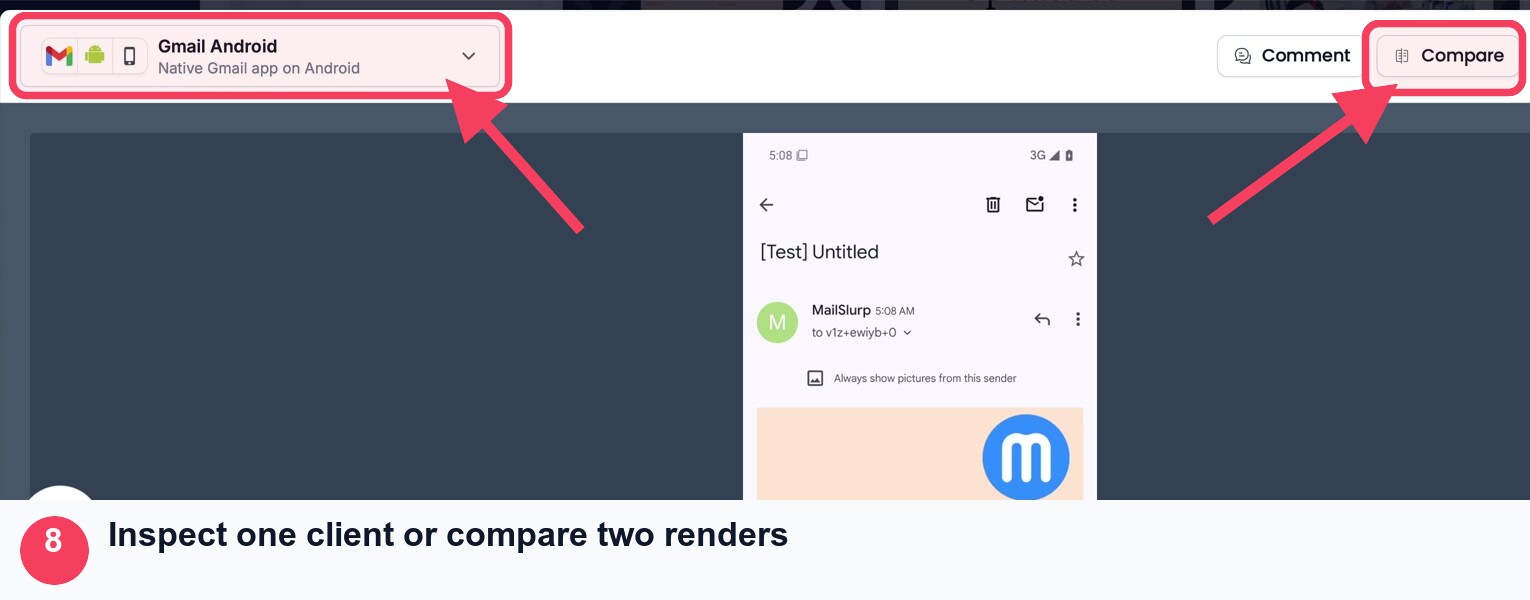 MailSlurp Mailchimp email preview with comparison controls