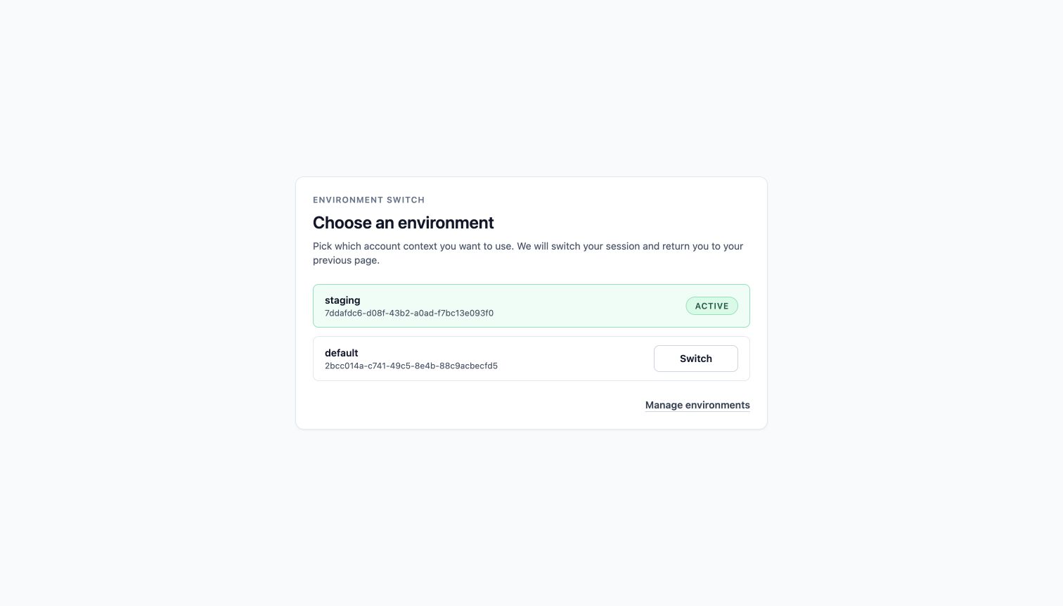 MailSlurp environment switcher for a staging-only Okta user