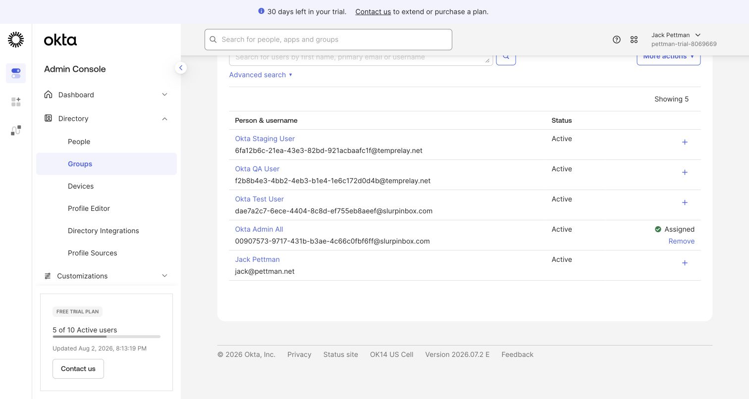 Okta group membership for a MailSlurp environment group