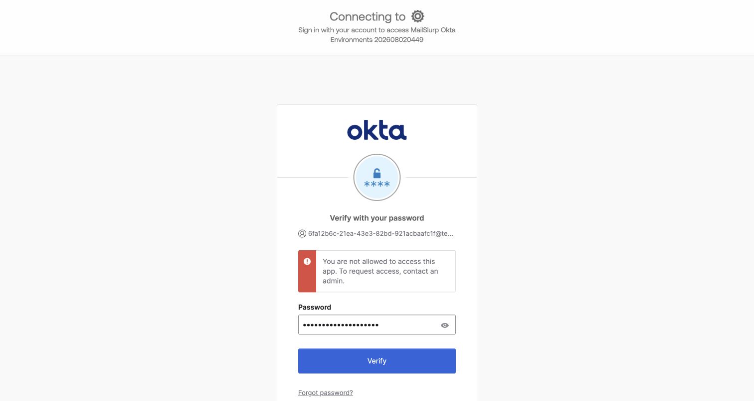 Okta 403 shown when the authorization server has no access policy rule for the OIDC app