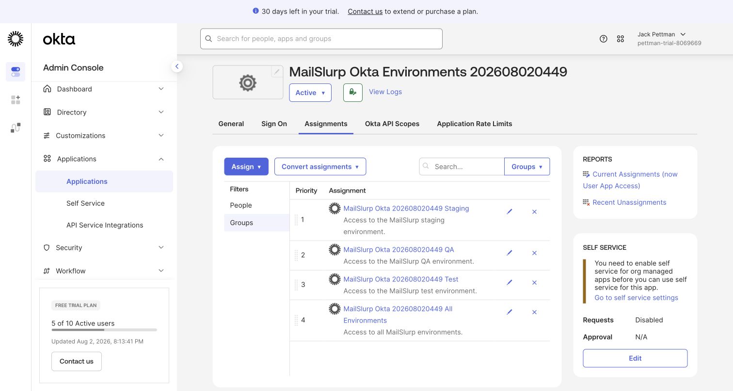 Okta OIDC app group assignments