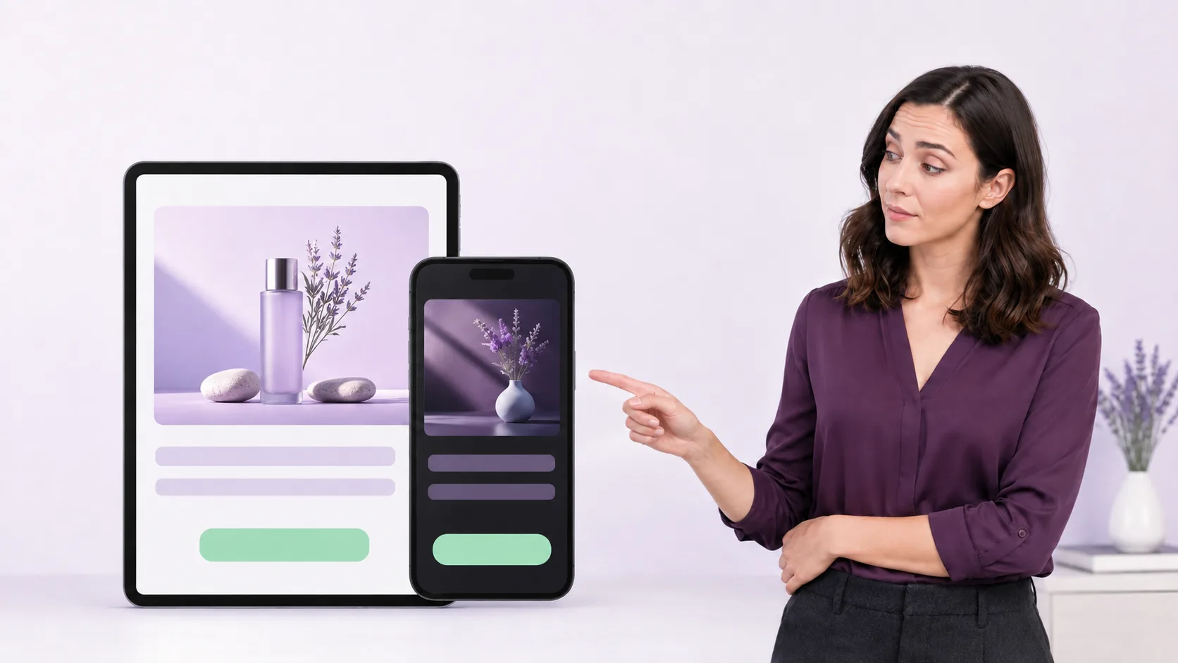 A marketer reviewing a Braze campaign on phone and tablet email previews
