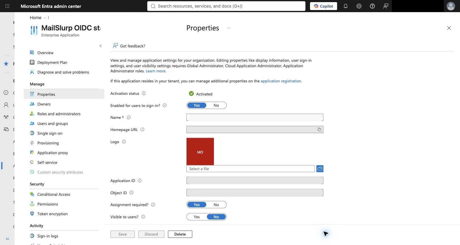 Entra Enterprise Application properties with assignment required