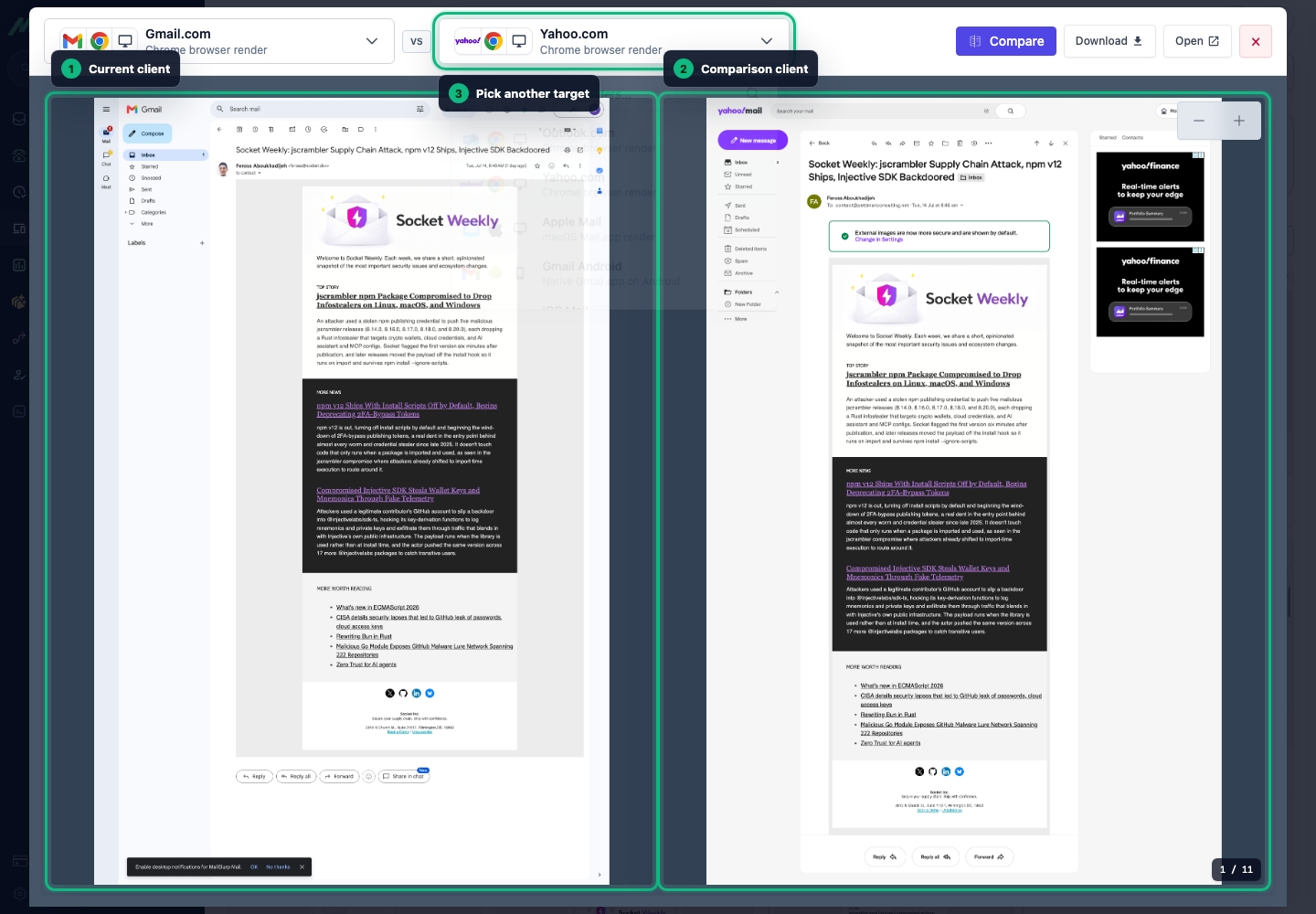 MailSlurp side-by-side modal comparison for two device preview targets