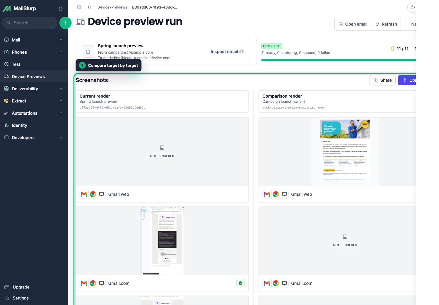 MailSlurp device preview grid comparison view