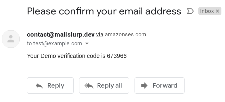test confirmation code
