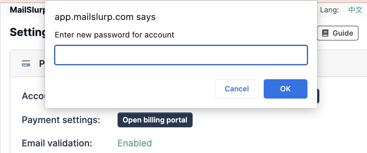 set password popup