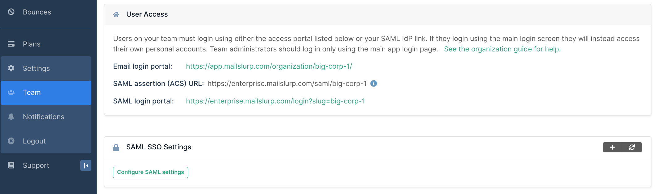 Create SAML settings