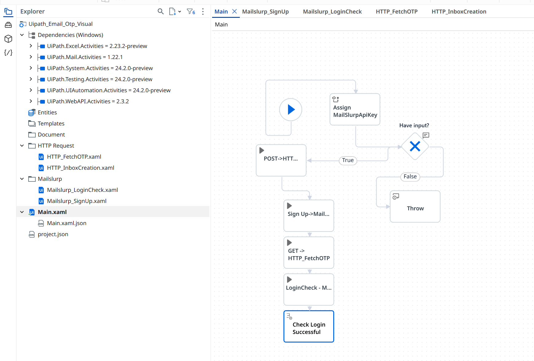 UiPath disposable email accounts using MailSlurp for OTP end-to-end testing.