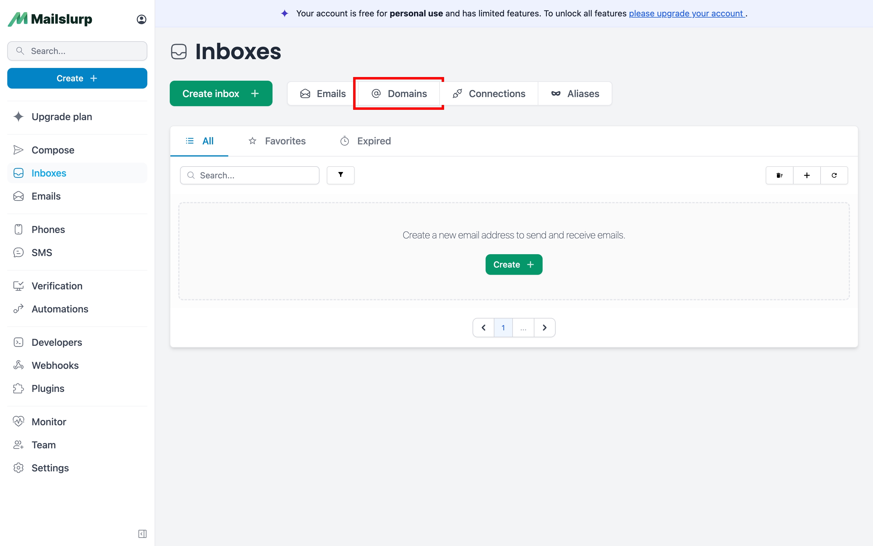 Find domains in dashboard: Click domains
