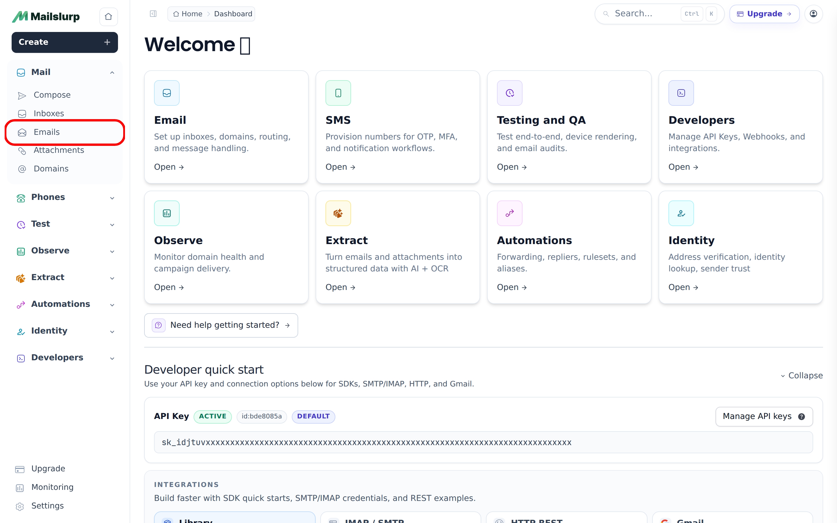 Find feature checker: Click emails