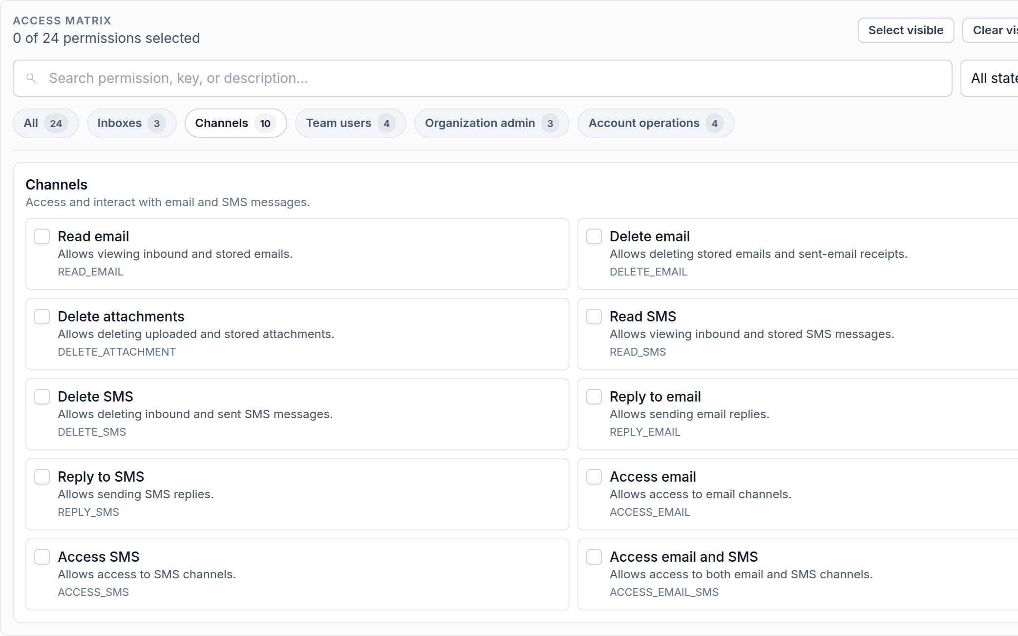 MailSlurp role editor with delete permissions