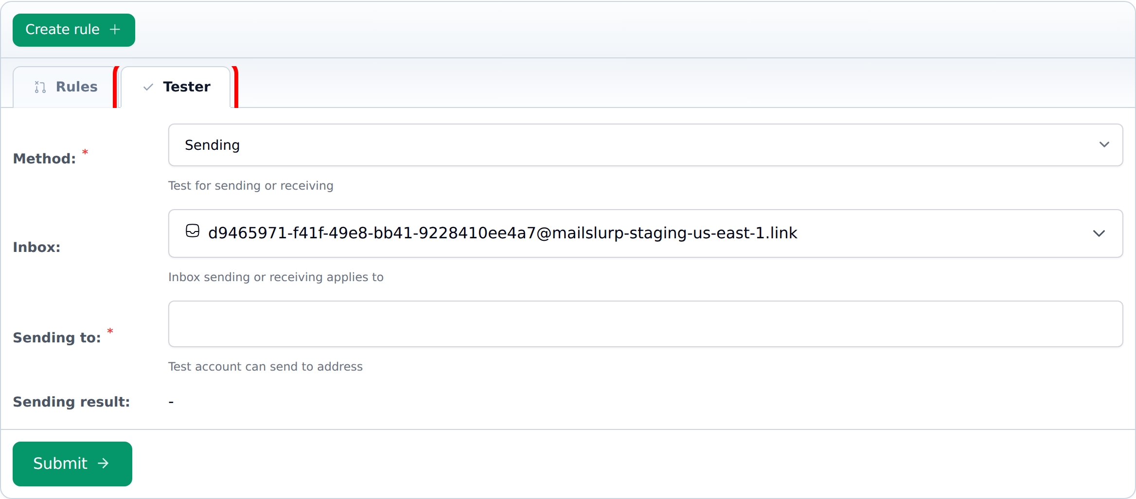 test inbox rules