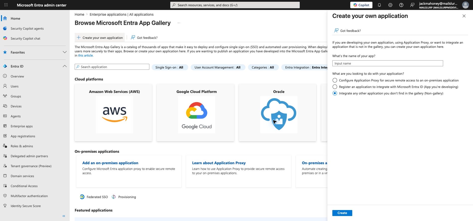 Create a non-gallery Entra application