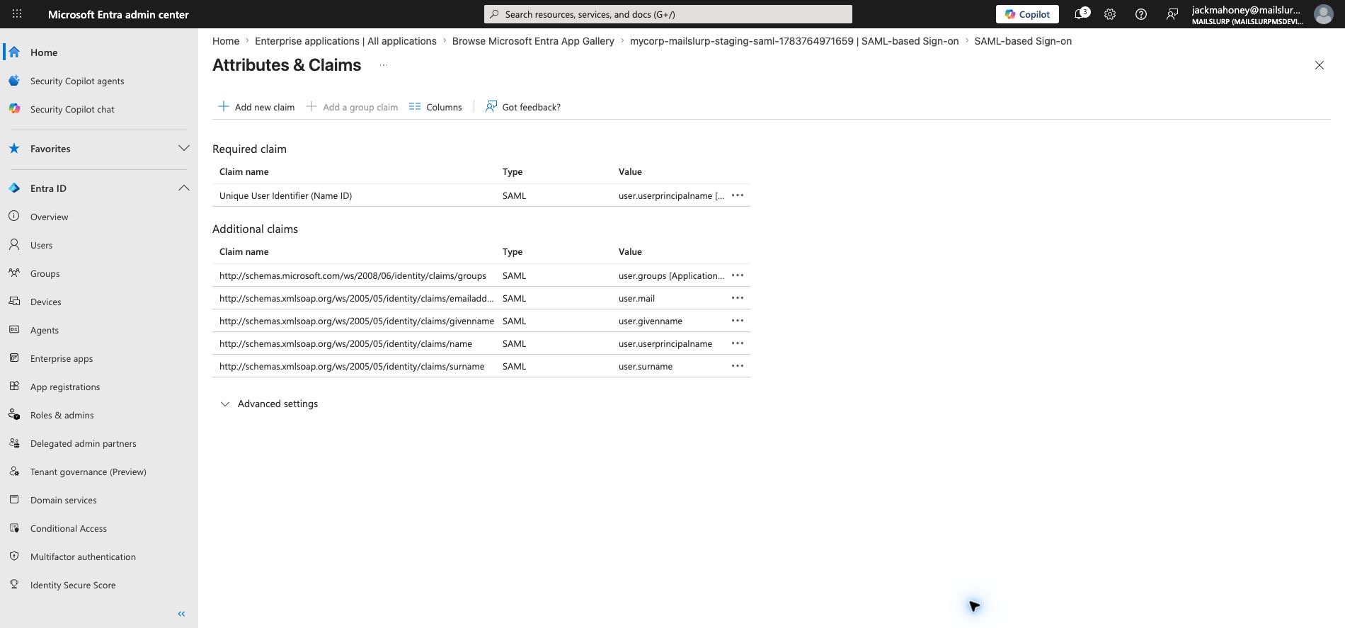 Configure Entra group claim