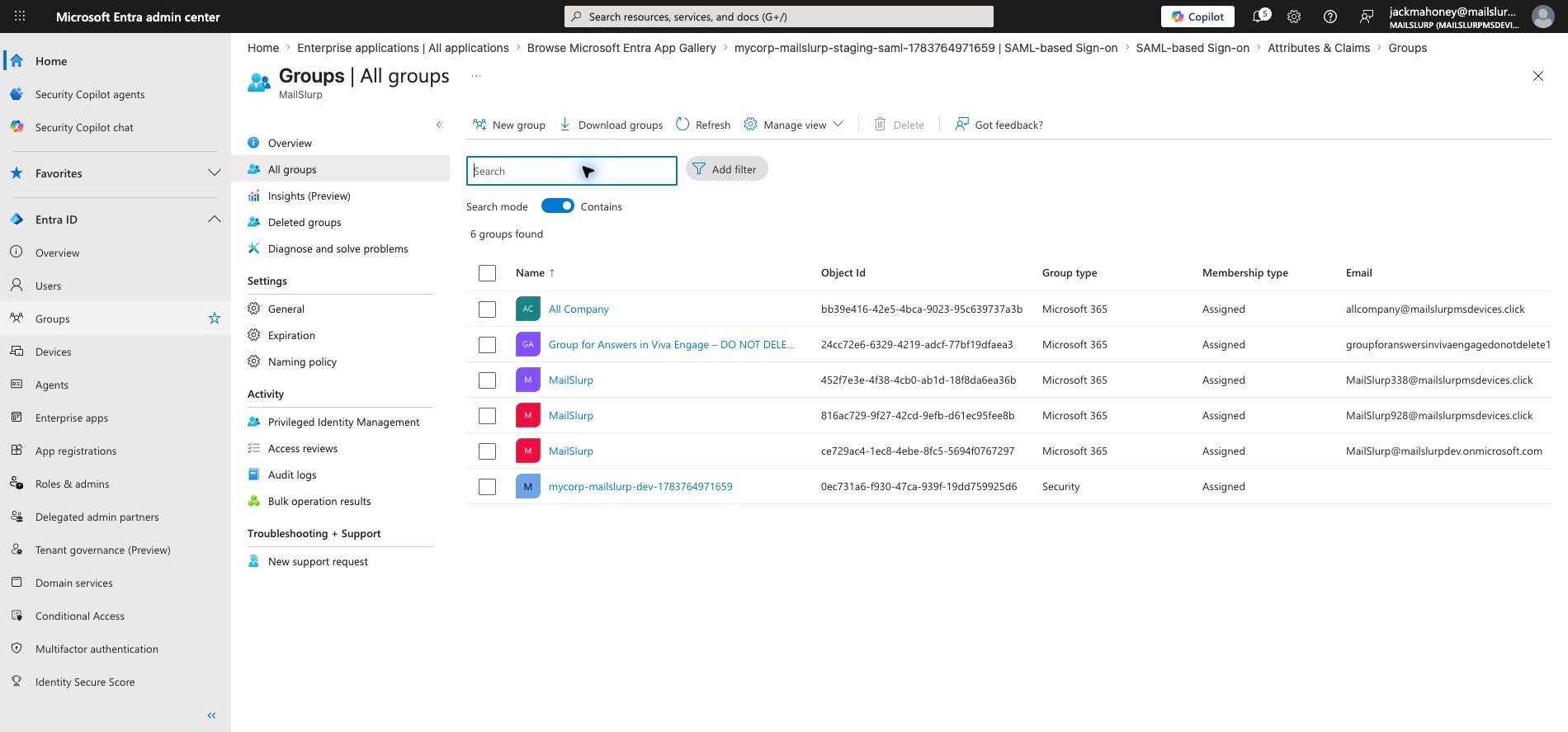 List example Entra groups