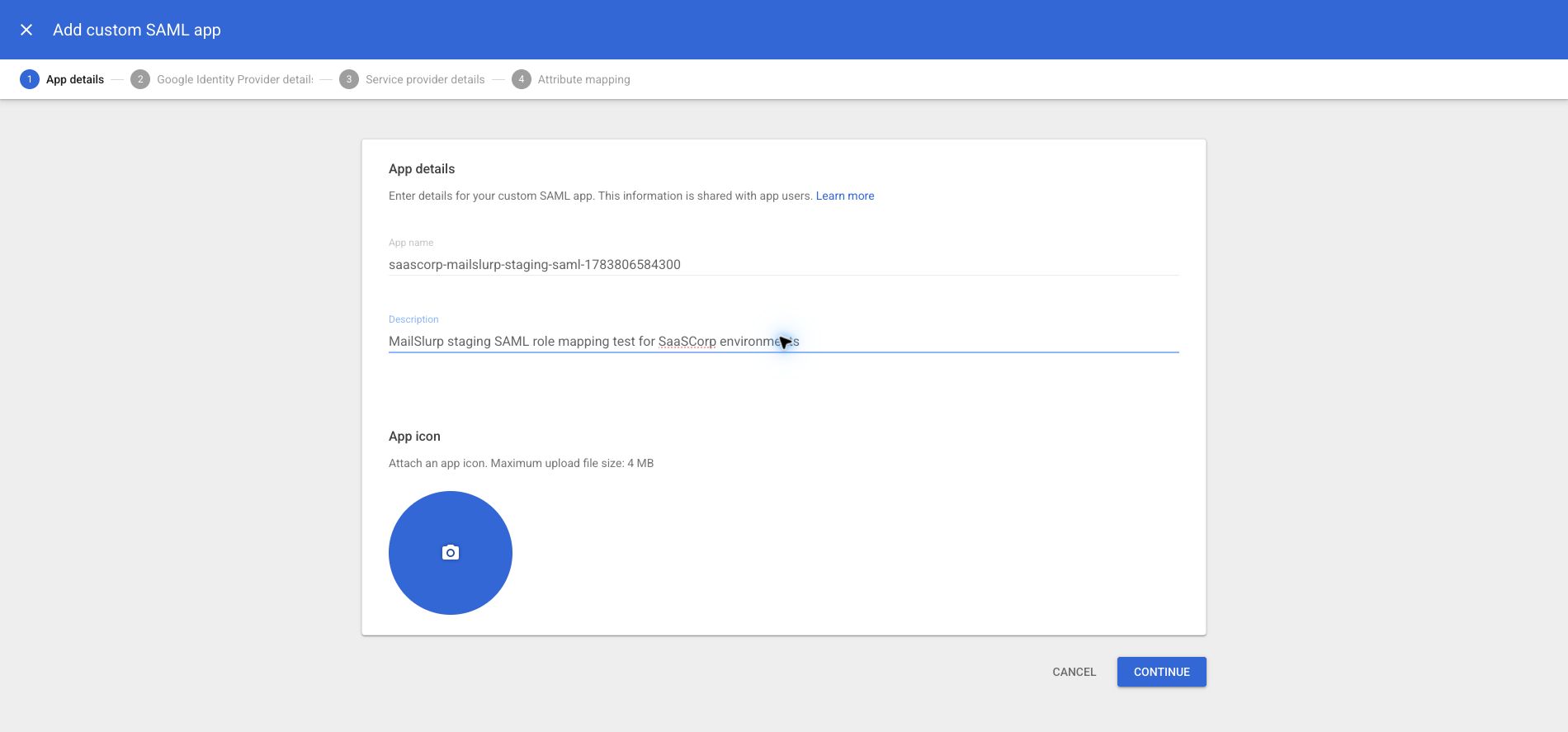 Create the Google Workspace SAML app