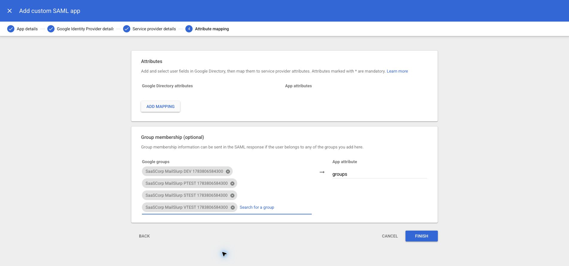 Map selected Google groups to the groups SAML attribute