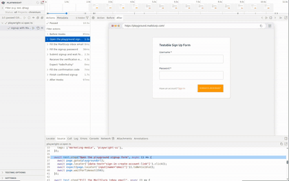 MailSlurp Playwright UI signup and confirmation code demo